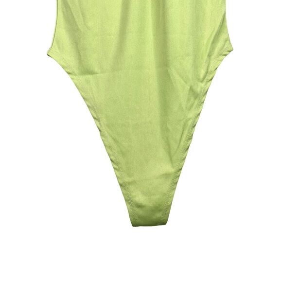 NEW Ruffled Off Shoulder Tie Key Hole Bodysuit Puff Sleeves Snap Crotch S Green - Picture 9 of 14